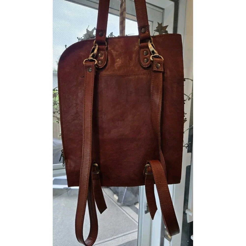 Vintage Brown leather Convertible backpack brass hardware buckles